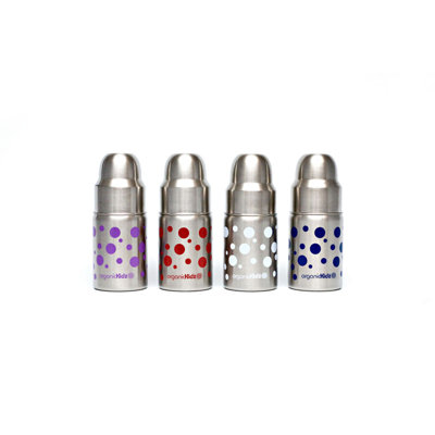 organicKidz Nine Ounce Wide Mouth Stainless Steel Baby Bottle in Lavender Dots