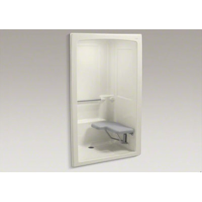 Kohler Freewill Barrier-Free Shower Stall with Brushed Stainless Steel Grab Bars and Seat at Left