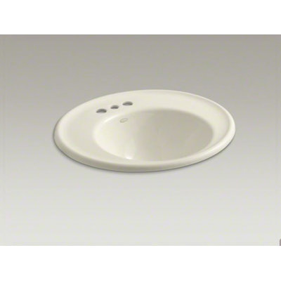 Kohler Iron Works Wall-Mount Bathroom Sink with Single Faucet Hole and Almond Exterior
