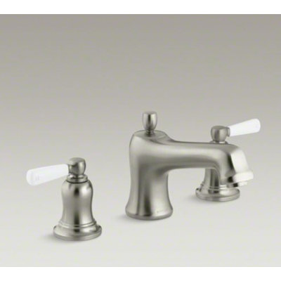 Kohler Bancroft Bath Faucet Trim for Deck-Mount High-Flow Valve with Non-DIVerter Spout and White Ceramic Lever Handles, Valve Not included