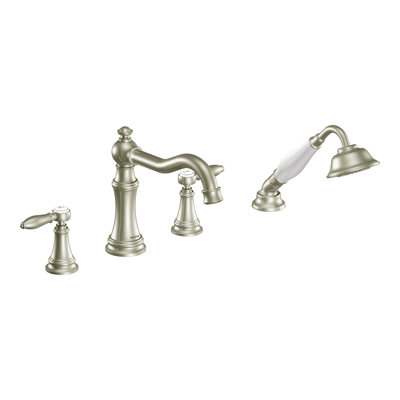 Moen Weymouth Double Lever Handle Diverter Roman Tub Faucet with Hand Shower
