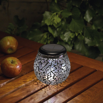 Glass Mosaic Solar Tea Light Obsidian Black Mirror