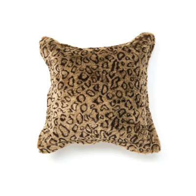 Posh Pelts Leopard Faux Fur Pillow Cover with Camel-Faux Suede Back