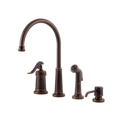 Price Pfister Ashfield One Handle Widespread Bar Kitchen Faucet with Side Spray and Soap Dispenser