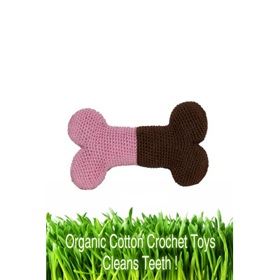 Hip Doggie Organic Cotton Crochet Bone and Ball Dog Toy Set in Pink
