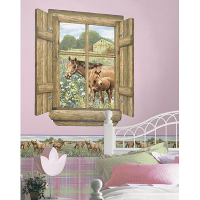 4 Walls Unique Log Window Horse Peel and Stick in Multi