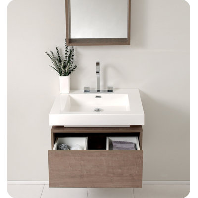 Fresca Fresca Potenza Gray Oak Modern Bathroom Vanity with Mirror and Pop Open Drawer