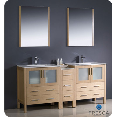 Fresca Torino 72" Modern Double Sink Bathroom Vanity with Side Cabinet and Undermount Sinks