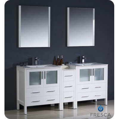 Fresca Torino 72" Modern Double Sink Bathroom Vanity with Side Cabinet and Undermount Sinks