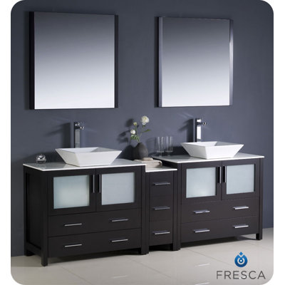 Fresca Torino 84" Modern Double Sink Bathroom Vanity with Side Cabinet and Vessel Sinks