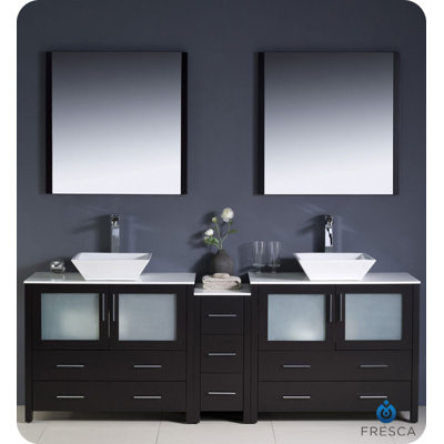 Fresca Torino 84" Modern Double Sink Bathroom Vanity with Side Cabinet and Vessel Sinks