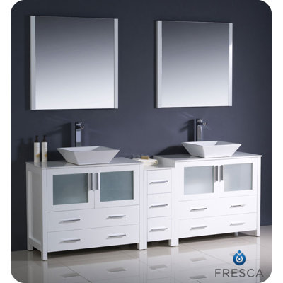 Fresca Torino 84" Modern Double Sink Bathroom Vanity with Side Cabinet and Vessel Sinks