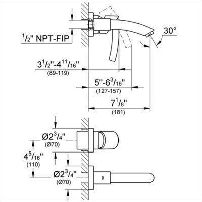 Grohe Tenso Wall Mounted Bathroom Faucet with Single Handle