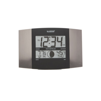 La Crosse Technology Silver Atomic Wall Clock with Moon Phase & Indoor/Outdoor Temperature