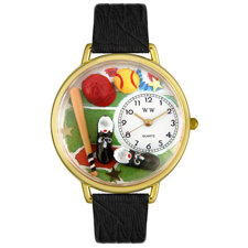 Whimsical WatchesUnisex Softball Black Skin Leather and Goldtone Watch in Gold-image