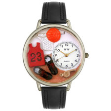 Whimsical WatchesUnisex Basketball Black Leather and Silvertone Watch in Silver-image