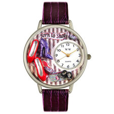 Whimsical WatchesUnisex Shoe Shopper Purple Leather and Silvertone Watch in Silver-image