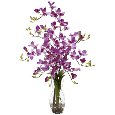 Nearly Natural Dendrobium with Vase Silk Flower Arrangement in Purple ...