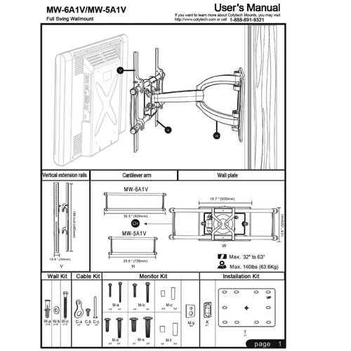 Cotytech Articulating Single Arm TV Wall Mount for 32   63 Screens