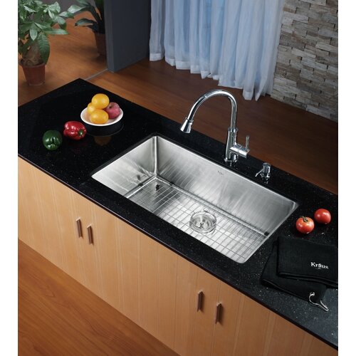 Kraus 32 Undermount Single Bowl Kitchen Sink with 14.9 Faucet and