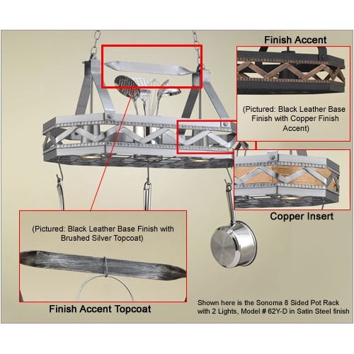 Hi Lite Sonoma 8 Sided Hanging Pot Rack with 3 Lights